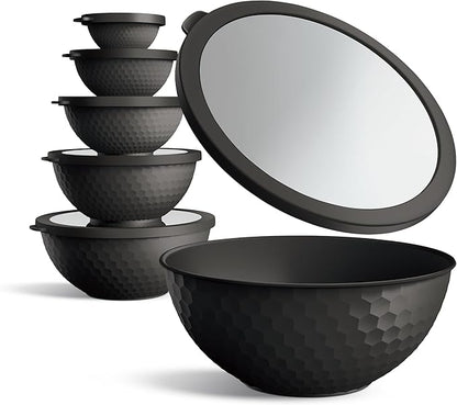 COOK WITH COLOR Mixing Bowls with Lids - 12 Piece Plastic Nesting Bowls Set includes 6 Prep Bowls and 6 Lids, Microwave Safe Mixing Bowl Set, Black Embossed - Image 2