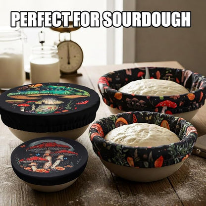 Patelai 10 Pcs Bowl Covers Reusable in 5 Size Stretch Cloth Fabric Elastic Food Storage Bowl Covers Bread Sourdough Lids for Proofing Food Fruits Leftover(Deep Color,Mushroom Style) - Image 3