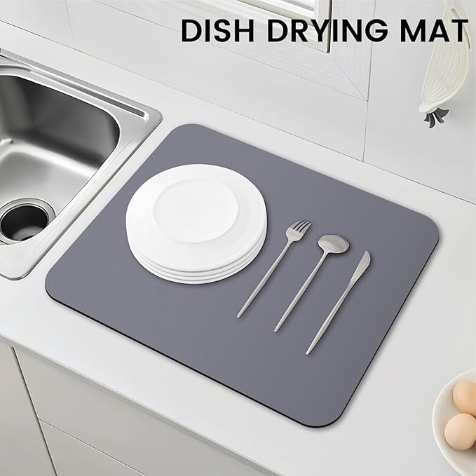 WISELIFE Dish Drying Mat Super Absorbent Drying Mat Large Dish Drying Mats for Kitchen Counter Easy Clean Dish Mat Kitchen Drying Mat15"x 18" Classic Grey - Image 6