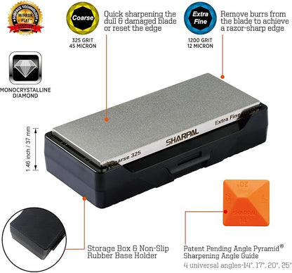 SHARPAL 156N Double-sided Diamond Sharpening Stone Whetstone Knife Sharpener | Coarse 325 / Extra Fine 1200 Grit | Storage Case with NonSlip Base & Angle Guide (6 in. x 2.5 in.) Mothers Day Gifts - Image 2