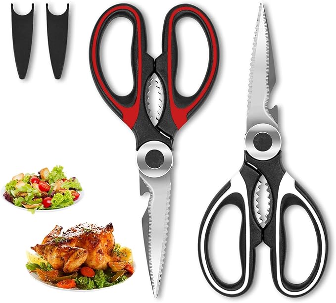 SZHLUX 2-Pack Kitchen Scissors Heavy Duty, Premium Sharp Kitchen Shears for Food, Fish, Meat, Bones, Poultry and Vegetables with Strong Stainless Steel Blades Multi Purpose Cooking Scissors by SZHLUX