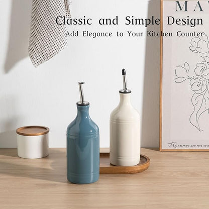 Sweejar Ceramic Olive Oil Dispenser Bottle Set, Opaque Oil Cruet Protects to Reduce Oxidation, Suitable For Storage Of Vinegar, Soy Sauce & Other Liquids,Pack of 2,15.5 Fl Oz (Beige Fogblue) - Image 2