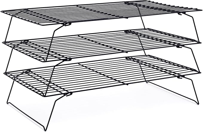 Cooling Rack for Baking 3 Tiers, 16" x 10" Cookie Cooling Wire Rack Stackable Collapsible Nonstick, Stainless Steel Baking Cooking Cooling Racks with Optimum Air Flow, Black by Briout