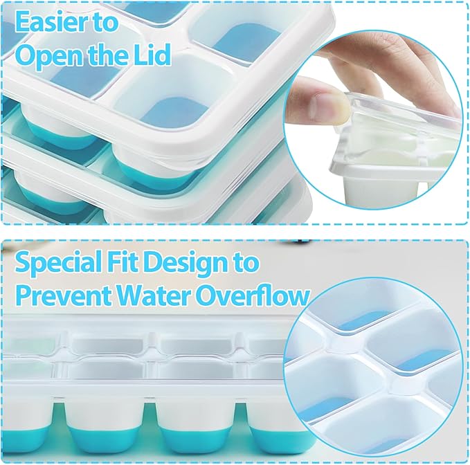 DOQAUS Ice Cube Tray with Lids - 4 Pack Stackable Silicone Ice Trays for Freezer, BPA & LFGB Safe, Easy Release for Kitchen, RV, Cocktail, Coffee, Soup & Food - Image 5