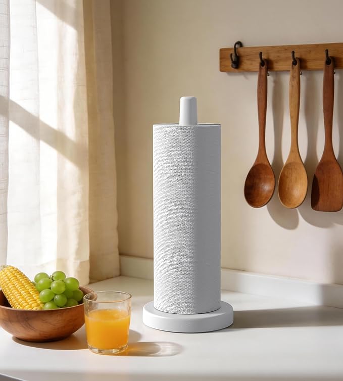 KitchLife Wooden Paper Towel Holder Countertop - Solid Freestanding Paper Towel Dispenser Stand with Anti-Skid Base (White) - Image 6
