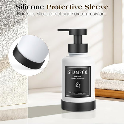 Luxspire Foaming Soap Dispenser, Glass Foam Pump Soap Dispenser, Non-Slip Hand Soap Bottle with 5 Waterproof Labels, 15 Oz Refillable Liquid Soap Bottle for Bathroom & Kitchen, White, 1 Pack