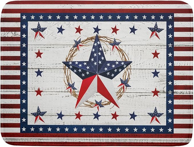Giwawa Patriotic Stars Dish Drying Mat 4th of July America Star Wreath Dish Drainer Mats for Kitchen Countertop 18"x24" Rustic Independence Day Reversible Dish Drying Pad Large Decor