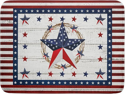 Giwawa Patriotic Stars Dish Drying Mat 4th of July America Star Wreath Dish Drainer Mats for Kitchen Countertop 18"x24" Rustic Independence Day Reversible Dish Drying Pad Large Decor