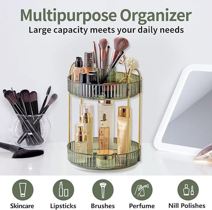 Asayuee 360 Rotating Makeup Organizer,2 Tier Large Capacity Make Up Organizers and Storage,Skincare Perfume Vanity Organizers,Bathroom Cosmetics Storage Organizer Countertop (Green) - Image 6
