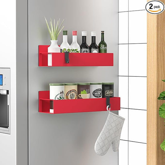 HuggieGems 2 Pack Magnetic Spice Storage Rack Organizer for Refrigerator and Oven, Red Fridge Organizers and Storage by HuggieGems