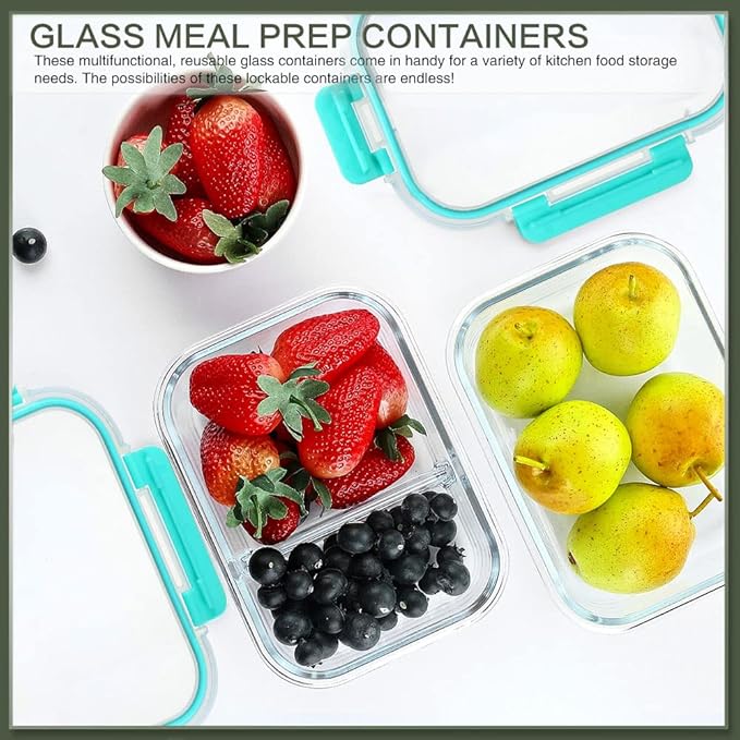 KOMUEE 10 Packs 30 oz Glass Meal Prep Containers,Glass Food Storage Containers with Lids,Airtight Lunch Bento Boxes, Microwave, Oven, Freezer and Dishwasher,Green - Image 6