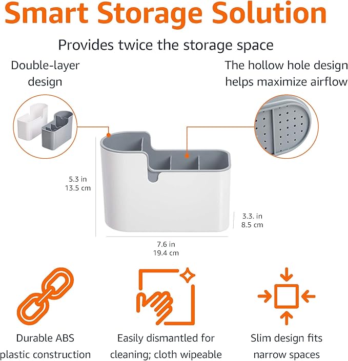 Amazon Basics Countertop & Wall Organization for Utensils, Space-Saving, Divided Compartments, White & Grey - Image 2