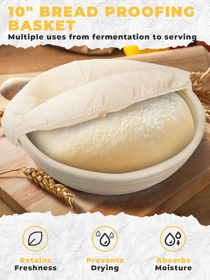 Dutch Oven Bread Baking Pot with Lid 6QT Enameled Cast Iron Oven, White Design & Complete Sourdough Kit (Banneton Basket, Dough Tools, Silicone Sling) for Artisan Bread Making