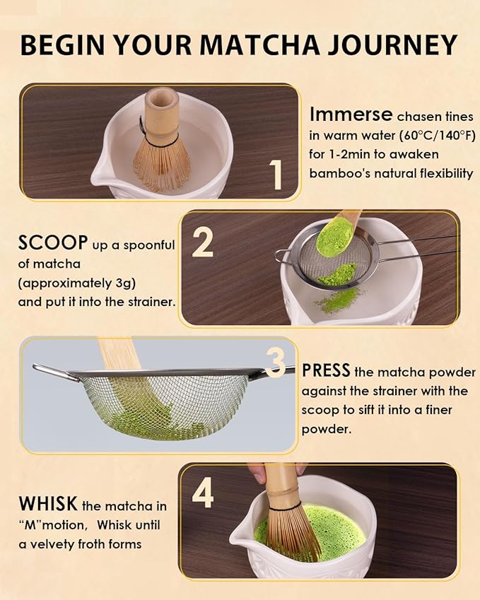 Bamboo Matcha Whisk Set with 2-pack 100% Natural Bamboo matcha Whisk,Sifter,Tea Scoop and Tea Spoon，Handcrafted Traditional Japanese Chasen, Matcha Kit for Authentic Matcha Tea Preparation - Image 6