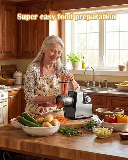 Electric Cheese Grater,5-In-1 Electric Grater,300W Salad Maker,Electric Slicer with One-Touch Control,Food Electric Slicer Shredder,Graters for Kitchen for Vegetables Cucumber Carrots Cabbage Nuts