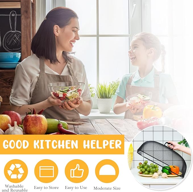 Hicarer 4 Pcs Metal Mesh Screen Food Cover for Outdoors Set Large 18.5 Inch Mesh Food Tents for Picnic Indoor Plate(Black) - Image 3