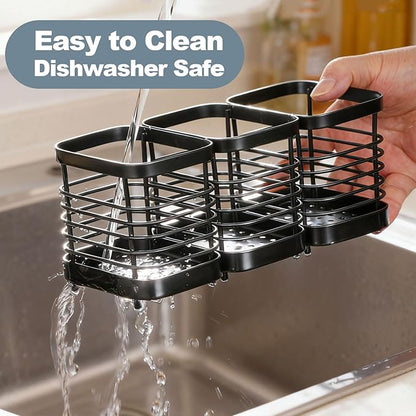 Utensil Holder, Stainless Steel Utensil Drying Rack for Kitchen Counter, Silverware Cutlery Flatware Holder Forks, Knives, Spoons, Chopsticks Organizer (Black) - Image 4