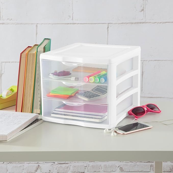 Sterilite ClearView Compact Stacking 3 Drawer Storage Organizer System for Crafting Supplies, Home Office, or Dorm Room, (16 Pack) - Image 2