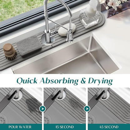 eormoe Kitchen Faucet Mat - Diatomite Splash Guard for Sink, Quick-Drying Water Absorbing Stone Tray [Grey, 23.6" x 3.9"], Includes Sandpaper