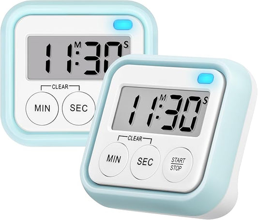 Timer, Kitchen Timers for Cooking Classroom Timer for Kids Teachers Digital Magnetic Timers 2 Pack, Blue by AOUVES