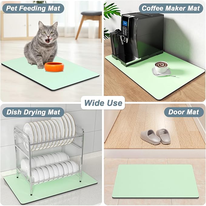 Rnivvi Coffee Mat, 16" x 24" Coffee Bar Mats for Espresso Machine Station Accessories and Organizer, Hide Stain Rubber Backed Absorbent Dish Drying Pad for Kitchen Counter, Cute Bar Decor Pad, Green - Image 7