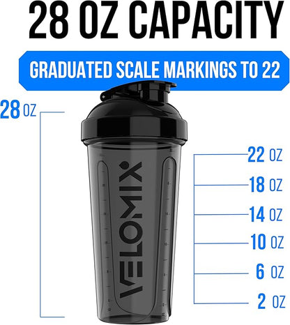 VELOMIX -2 Pack- 28 oz Protein Shaker Bottles for Protein Mixes - 2x Wire Whisk | Leak Proof Shaker Cups for Protein Shakes and Pre Workout | Protein Shaker Bottle Pack (B4) Black/Turquoise