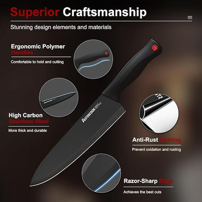 Knife Set, Astercook 15 Pieces Knife Sets for Kitchen with Block, Dishwasher Safe Kitchen Knife Set with Built in Sharpener Block, German Stainless Steel Knife Block Set, Mothers Day Gifts for Women - Image 4