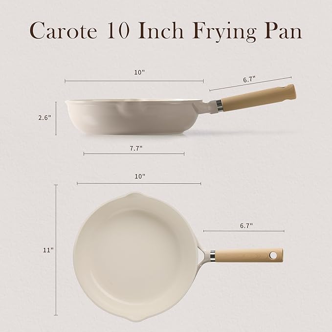 CAROTE 10" Ceramic Frying Pan Skillet, Non Stick Skillet Chef's Pan, Healthy & PFOA/PFAS Free, Induction-Compatible, Taupe - Image 2