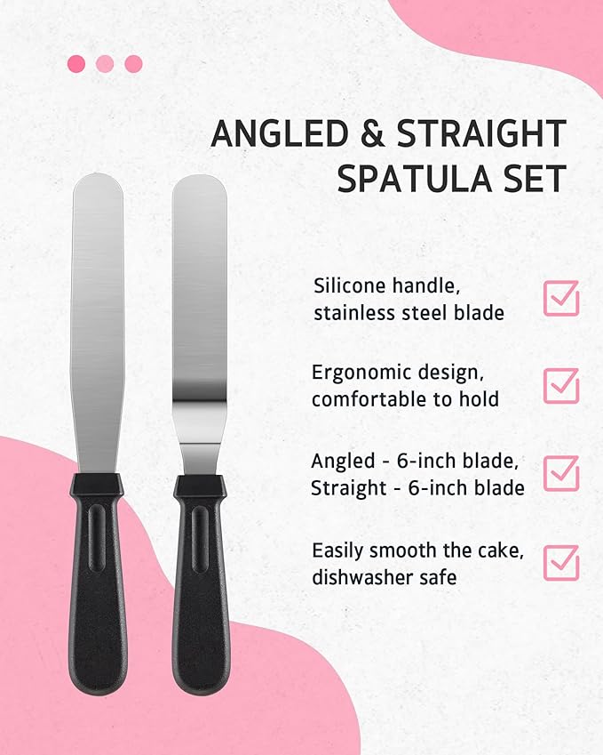 Syntus 65 PCs Cake Decorating Kit with Cake Stand Turntable, Cake Baking Supplies 30+1 Piping Bags, 24 Piping Tips, Offset & Straight Spatulas, 3 Scrapers, Leveler, 2 Couplers & 1 Tips Brush - Image 3