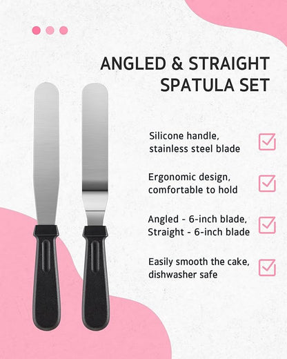 Syntus 65 PCs Cake Decorating Kit with Cake Stand Turntable, Cake Baking Supplies 30+1 Piping Bags, 24 Piping Tips, Offset & Straight Spatulas, 3 Scrapers, Leveler, 2 Couplers & 1 Tips Brush - Image 3