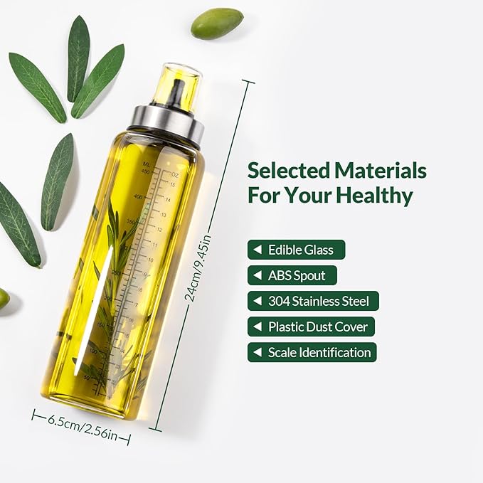 hotder Oil Bottles, Olive Oil Dispenser, Oil Dispenser Bottles, Oil Dispenser, Oil Dispenser Bottle for Kitchen, Glass Oil Bottle 500ml, Easy Refill & Cleaning Non-Drip Spout (450ML) - Image 2