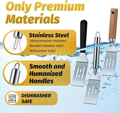Patelai 3 Pack Small Spatula Mini Serving Brownie Spatula for Serving and Flipping Cooking Pancakes Desserts Cookie Eggs Lasagna (Slotted,Mixed Handle)