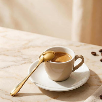 Espresso Spoons Long Handle, 4PCS Gold Stainless Steel Coffee Stirring Spoons 7.28 Inch, Round Tip Demitasse Spoon for Iced Coffee, Tea, Dessert, Cappuccino, Coffee Bar