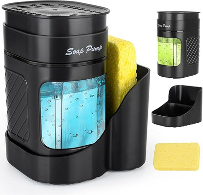 Kitchen Dish Soap Dispenser with Sponge Holder, 3-in-1 Countertop Dishwashing Soap Pump Dispenser Set for Kitchen Sink, Useful Kitchen Gadgets - Black by Bestseek