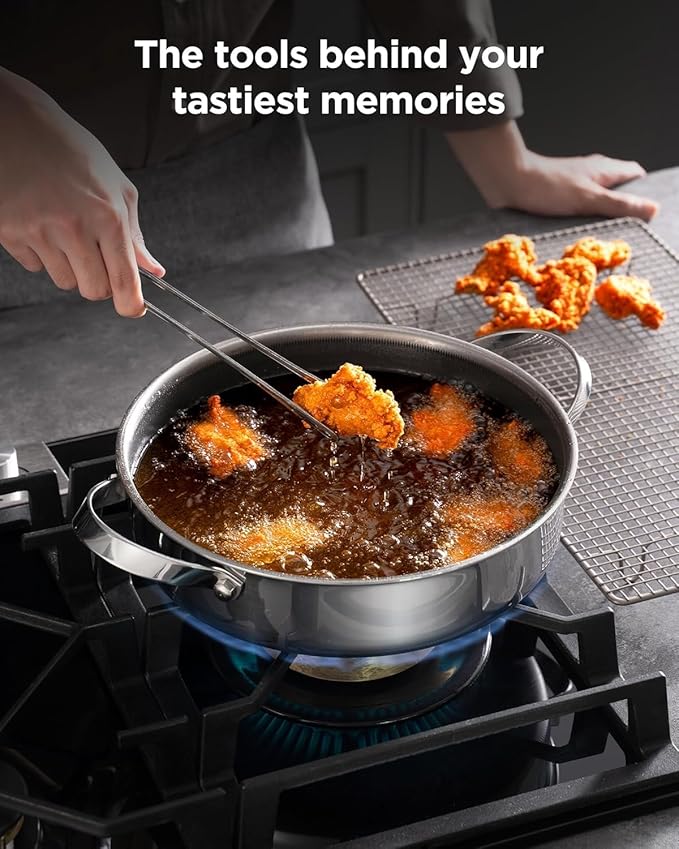 Roomena Frying Pans Nonstick with Lid, Hybrid Ceramic Nonstick Tri-Ply Saute Pan with Lid,PFAS/PFOA/PTFE Free, Metal Utensil Safe, Dishwasher & Oven Safe, Induction Compatible