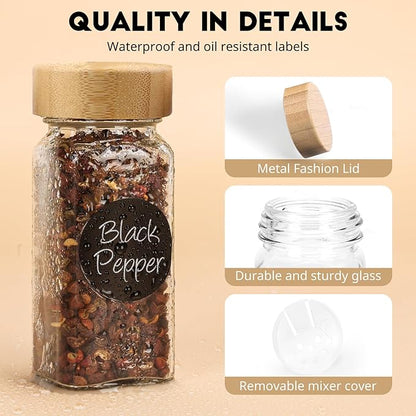 12Pcs Spice Jars with Label, 4oz Empty Square Seasoning Containers, Spice Jars with Shaker Lids, Small Spice Bottles for Salt, Herbs, Sugar, Pepper, Seasoning Jars for Spice Rack, Cabinet, or Drawer - Image 3