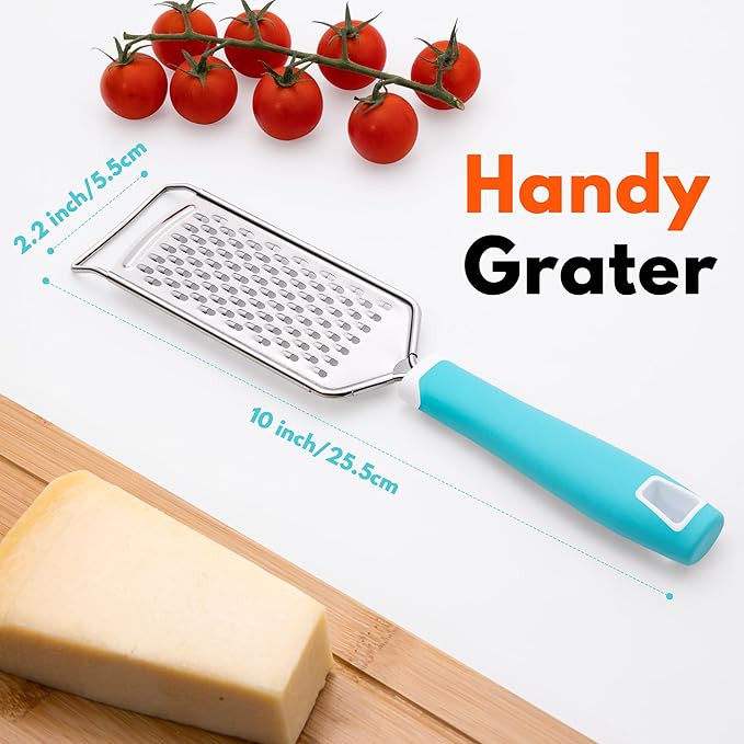 Rainspire Professional Cheese Graters for Kitchen Stainless Steel Handheld, Metal Lemon Zester Grater With Handle For Cheese, Chocolate, Spices, Kitchen Gadgets Tools, Soft Grip Handle (Blue) - Image 2
