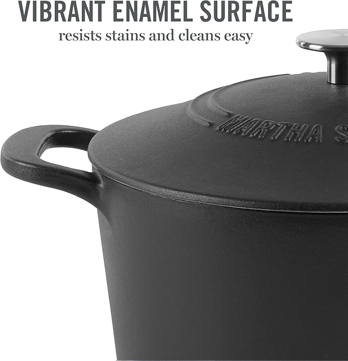 MARTHA STEWART Gatwick 7-Quart Enamel Cast Iron Dutch Oven Pot with Lid – Matte Black – Durable Heavy-Duty Dutch Oven for Slow Cooking, Braising & Baking - Image 3
