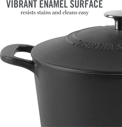MARTHA STEWART Gatwick 7-Quart Enamel Cast Iron Dutch Oven Pot with Lid – Matte Black – Durable Heavy-Duty Dutch Oven for Slow Cooking, Braising & Baking - Image 3