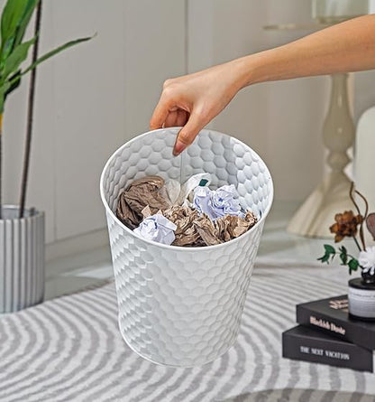 Venalys Small Metal Trash Can Wastebasket, Decorative Honeycomb Garbage Can Waste Basket, Modern Farmhouse Round Trash Bin for Bathroom, Bedroom, Kitchen and Office (White)