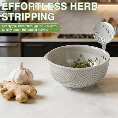 Ceramic Grater Bowl with Herb Stripper, 3 in 1 Handmade Ginger Grater Bowl, Garlic Grater Plate, Multi-Functional Kitchen Tools and Gadgets, for Garlic, Chocolate, Herbs, Etc - Image 5