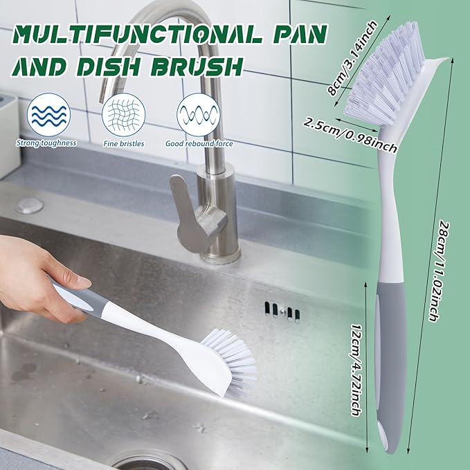 Hsei 20 Pcs Gray Kitchen Scrub Dish Brush Bulk with 11 Inch Handle Cleaning Dish Scrubber with Stiff Bristles Washing Scrub Brushes for Housekeeping for Pots and Pans, Kitchen Sink - Image 2