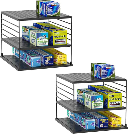Adjustable Pantry Organizers and Storage - Steel Wire & Plastic Saran Wrap Holder, Black, 10.75 in x 12 in x 9.25 in