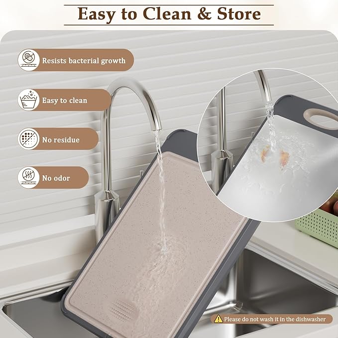 GUANCI Cutting Board for Kitchen, Stainless Steel Cutting Board Double Sided for Chopping Meat/Vegetables, Stainless Steel/Wheat Straw PP, Kitchen Gifts Easy to Clean Large 16”×11” - Image 7