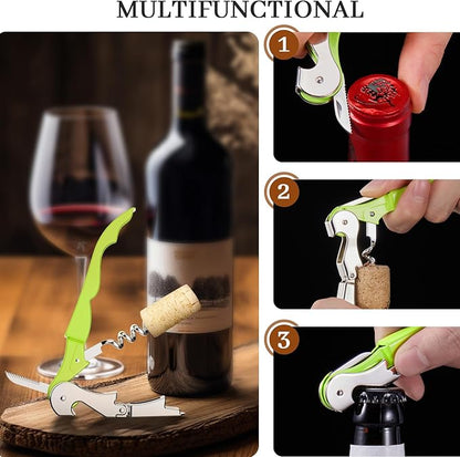 HYZ 2-Pack Wine Opener Waiter Corkscrew, Professional Wine Key for Servers, Bartender with Foil Cutter, Manual Wine Bottle Opener Double Hinged (Cyan) - Image 6