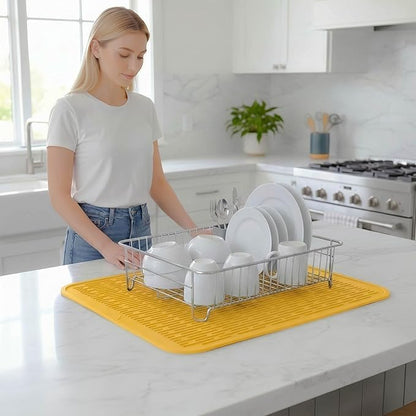 MicoYang Silicone Dish Drying Mat for Multiple Usage,Easy clean,Eco-friendly,Heat-resistant Silicone Mat for Kitchen Counter or Sink,Refrigerator or Drawer Liner Yellow 2XL 24 inches x 18 inches - Image 6