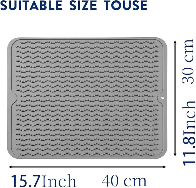 Silicone Dish Drying Mat for Multiple Usage,Easy clean,Eco-friendly,Heat-resistant Silicone Mat for Kitchen Counter or Sink,Refrigerator or Drawer liner Grey L 16 inches x 12 inches - Image 4