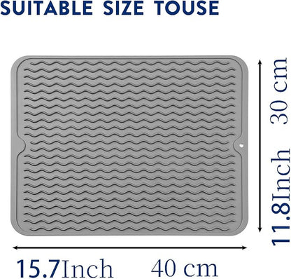 Silicone Dish Drying Mat for Multiple Usage,Easy clean,Eco-friendly,Heat-resistant Silicone Mat for Kitchen Counter or Sink,Refrigerator or Drawer liner Grey L 16 inches x 12 inches - Image 4