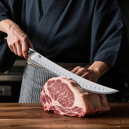 SHAN ZU Brisket Slicing Knife, 11.6 Inch Carving Knife Japanese High Carbon 10Cr15Mov Stainless Steel, Professional Ultra Sharp Meat Cutting and BBQ knife with Ergonomic Pakkawood Handle - Image 7