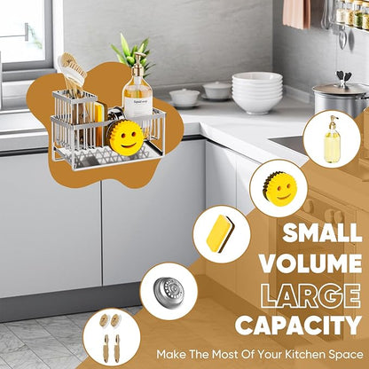 Sponge Holder for Kitchen Sink,Smiley Face Sink Caddy with Removable Brush Holder,Self-Draining Sponge Caddy for Soap,Dish Brush,Scrubber,Kitchen Essentials and Gadgets-Silver - Image 7